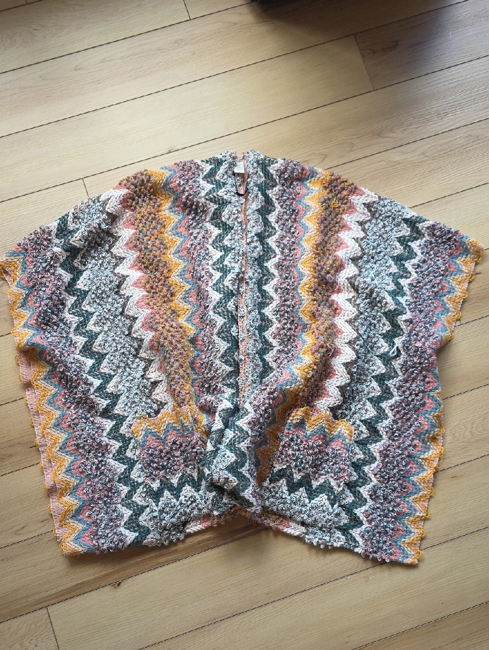 Cato Multicolor Zigzag Open-Front Knit Poncho